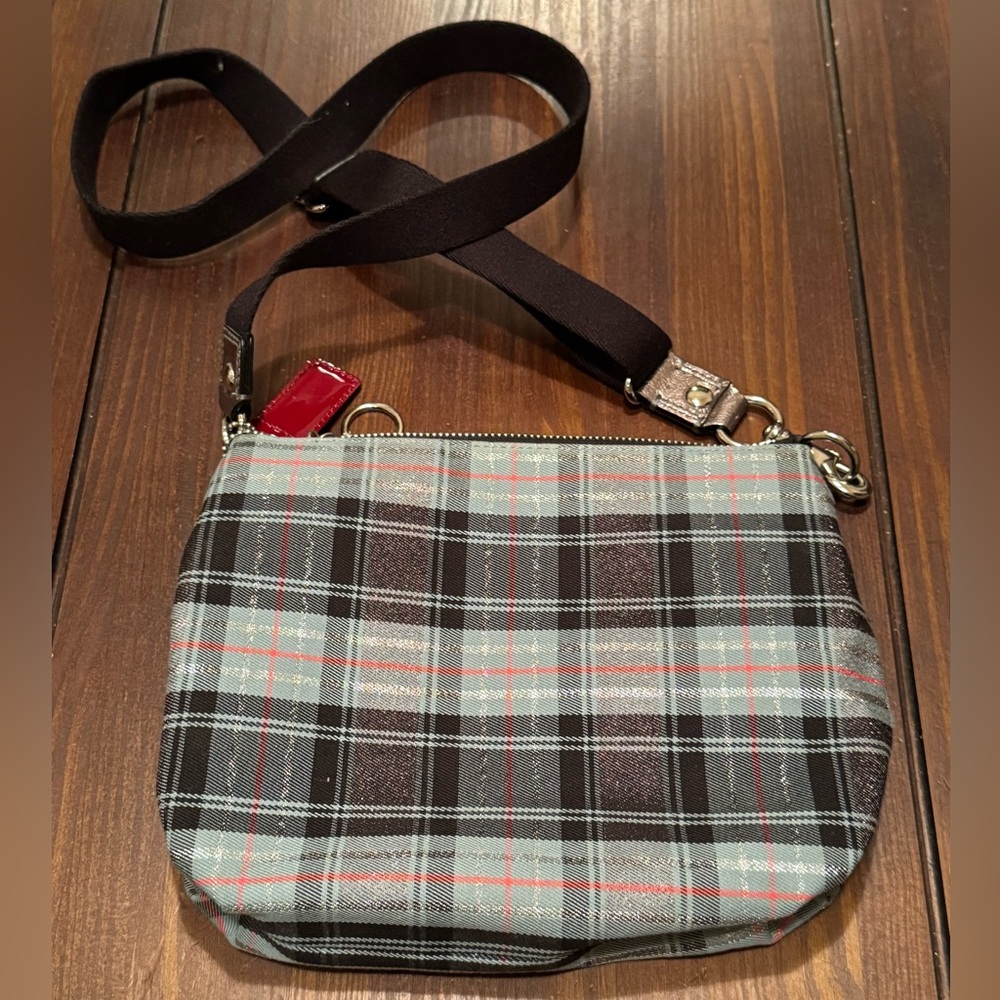 Coach Poppy Blue / Silver Tartan Plaid Crossbody Bag - Picture 4 of 12